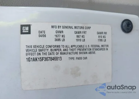 2006 Chevrolet Cobalt Ls from USA, damaged, VIN 1G1AK15F367846813